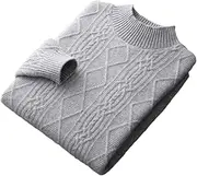 [Hamthuit] Men's Half High Collar Thickened Knitting Pullover Jumper Slim Fit Long Sleeve Sweater Twisted Flower Sweater