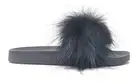 Liliana Nomi-17 Black Real Raccon Fur Slippers Slip On Slides Flat Mule (7.5)