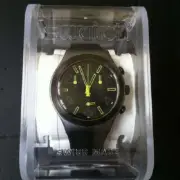 RAY OF LIGHT BLACK! Black Swatch IRONY CHRONO w SILICONE Strap & DATE! NIB-RARE!
