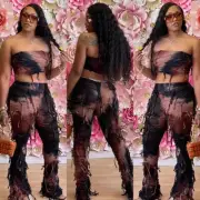 Micas Distressed Brown & Black Two-Piece Set Crop Top Pants Grunge Aesthetic S