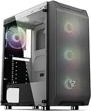 Fantech PC Gaming Computer Desktop Case Tempered Glass Side Panel ATX Tower with 4 x 120mm Fixed RGB Rainbow Fan Pre-Installed, Dust Filter (CG80) (Black)