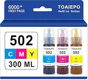 TOAIEPO 502 Refill Ink Bottle,Color Ink Replacement for T502 Work for ET-2850 ET-2760 ET-3850 ET-3710 ET-3750 ET-3760 ET-4850 ET-4750 Printer, Dye Ink(Cyan Magenta Yellow)