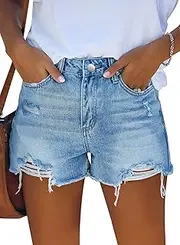 [Angerella] Women's Denim Shorts Mid Rise Ripped Jean Short