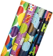 JUSTASHOW Birthday Wrapping Paper, 4 Rolls Happy Birthday Gift Wrap Papers, 17x118 Inches Per Roll Gift Wrapping Paper for Holiday, Party, Baby Shower