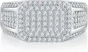 [TUSRORSU] Baguette & Full Lab Created Moissanite Rings for Mens 925 Silver D/E Color VVS1 Simulated Diamond Wedding Ring Pave/Baguette Band Statement Moissanite Engagement Rings