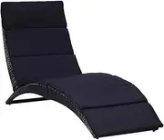 Outdoor Lounge Bed, Garden Day Bed Sun Lounger Chaise Lounge Sunbed with Cushion Poly Rattan Black