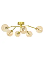 Orion 6 Light Close-To-Ceiling Fitting in Brass with Amber Glass