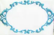 Ornate Teal frame Embroidered quilt label to personalize message w/ custom text