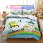 v1834 Bed Sheets Spongebobs Cartoon Bedding Set Anime SpongeBobed Duvet Cover Set Printed Quilt Duvet Cover Pillowcase Bed Set Full Queen King 3-Piece