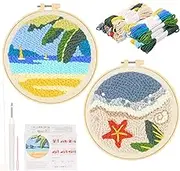 Punch Needle Kit, DIY Punch Needle Embroidery Kit, Essential Punch Needle Supplies Includes Embroidery Fabrics Hoops Yarns Needles, DIY Punch Needle Cat Coasters Kit for Adults Beginners Craft Lovers