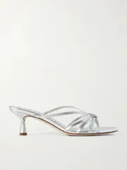 [Aeyde] Aeyde - Abby Knotted Metallic Leather Mules - Silver - IT39 IT 39 Silver