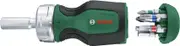 Bosch Home & Garden Stubby Ratchet Screwdriver with 6 Bits (Compact High-Torque Ratchet Screwdriver for Powerful Fastening; 6 Bits Included; Ergonomic; Magnetic Bit Holder)