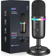 WMT USB Microphone- Condenser Gaming Microphone for PC/MAC/PS4/PS5/Phone- Cardioid Mic with Brilliant RGB Lighting Headphone Output Volume Control, Mute Button, for Streaming Podcast YouTube Discord
