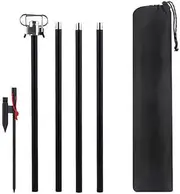 AIMALL Outdoor Camping Lamp Stand, Aluminum Alloy, 16mm Thick Telescopic Pole with Double Hooks, Portable and Adjustable Lighting Stand, Black