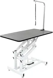 Hydraulic Bath Grooming Table for Dogs Cats Pets, Adjustable Height, Black, MDF & Rubber Tabletop, 115 x 60 x 128-177 cm - Non-Slip and Portable Grooming Station
