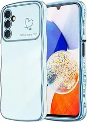 [MINSCOSE] for Samsung Galaxy A14 5G Phone Case,Luxury Cute Curly Wave Frame with Love Heart Plating Pattern,Raised Full Camera Lens Protection Cover for Women Girls for Galaxy A14 5G-Blue