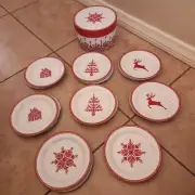 NEW S/8 Pottery Barn Tahoe Fair Isle Icon Assorted APPETIZER Plates Christmas