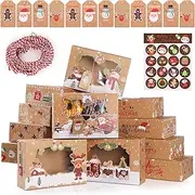Joogee 12Pcs Christmas Cookie Gift Box Treat Boxes, Large Rectangle Christmas Kraft Paper Food Container for Gift Wrapping Supplies, Cute Santa Small Christmas Box