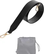 DGAZ Vachetta Leather Shoulder Strap, Replacement Bag Strap for Neverfull with Gift Box, Handmade Leather Shoulder Strap, 4cm Wide (Glossy Black, Length 65cm)