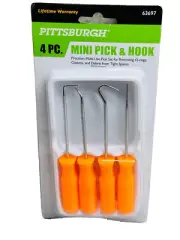 4 Piece Mini Hook and Pick Set High Visibility 5" for O-rings New in Package.