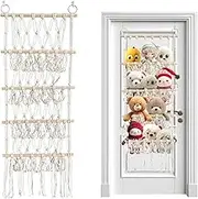 Cuddly Toy Storage, Bohemian Style 4 Layers Stuffed Toy Storage Cuddly Toy Shelf with Seamless Nail Hooks and Wooden Pegs