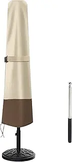 Umbrella Cover Waterproof Heavy Duty 600D Oxford Patio Umbrella Cover for 7ft to 10ft Umbrella Covers for Umbrellas Outdoor Garden Umbrellas Parasol Cover with Push Rod, Beige&Brown