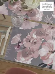 Catherine Lansfield Set of 2 Grey Dramatic Floral Wipeable 100% Cotton Placemats (A74028) | $23