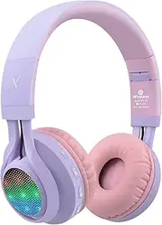 Riwbox WT-7S Bluetooth Headphones Light Up, Foldable Stero Wireless Headset with Microphone and Volume Control for PC/Cell Phones/TV/iPad (Purple)