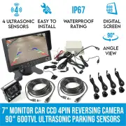 Elinz 7" Monitor Car CCD 4PIN Reversing Camera 90 Degrees 600TVL Ultrasonic Parking Sensors