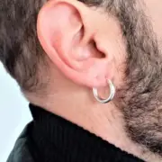 Men's 18mm Diameter & 3 mm caliber 925 Solid Silver Hoop Earring