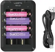 LIMETA 6 Bay AA AAA Battery Charger - USB Type-C Charger - Fast Charging for AA AAA Li-ion 18650 Rechargeable Batteries - APP Connectivity - Fire Prevention Material
