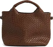 [JACLOUD] Woven Bag for Women, Vegan Leather Tote Bag Large Summer Beach Travel Handbag and Purse Retro Handmade Shoulder Bag