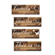 Set of 4Pcs Home Wall Signs Wall Art Decor Farmhouse Entryway Signs Wooden Hanging Signs