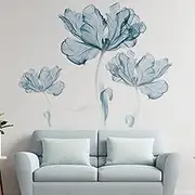 HINIHAO Large Size Blue Flower Wall Decals (55.1" X 78.7") - Peel and Stick Removable Stickers for Home Decor - DIY Art for Bedroom, Living Room, Bathroom, Classroom, Office (BLUE2)
