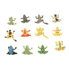 12x PVC Frogs Model Amphibian Teaching Toy Ornament Set W/Fake Grass And Stone