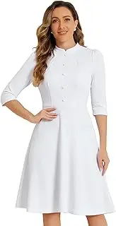 [Allegra K] Sheath Dresses for Women's Mothers Day Costumes 3/4 Sleeves Stand Collar Elegant Business A-Line Dress