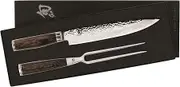 Shun Premier 2 Piece Carving Set, Includes 9.5" Premier Slicing Knife and Carving Fork, Handcrafted Japanese Knife Set, VG-MAX Core with Damascus Stainless Steel Cladding, Pakkawood Handle