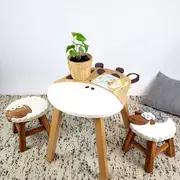 Kids Wooden Table + 2 Stools Set Giraffe Design MANGO TREES Children Furniture