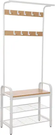 Hall Tree Free standing coat rack with removable hooks (Metal, Cream)