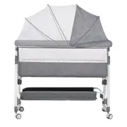 Advwin 3 in 1 Baby Bassinets 6 Height Adjustable Bedside Crib with Mattress Storage Basket Lockable Wheels Grey