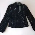 NWT Sanctuary Women's All Nighter Mock Neck Sequin & Velvet Blouse Black Small