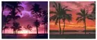 Ocean Beach Sunset & Palm Trees Landscape Two Set 8x10 Wall Decor Art Print