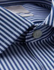 Hawes & Curtis Non-Iron Navy & White Bengal Stripe Extra Slim Shirt Size: 16.5" collar, 34" sleeve