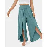 Women's Slacks Pants Trousers Casual Full Length Natural Plain Elastic Waist Split Comfy Comfortable Outdoor Going out carmine Dark red Forest Green Light Sky