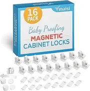 Child Safety Magnetic Cabinet Locks - 16 Pack Children Proof Cupboard Baby Locks Latches with 3M Adhesive for Cabinets & Drawers and Screws Fixed for Durable Protection