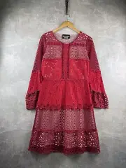 Moschino Boutique Knitted Red Cotton Flowers Mesh Pullover Dress Size 42 RRP650$