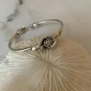 Vintage Flower Women Jewelry Bracelet Retro Rose 925 Sterling Silver Cuff Bangle