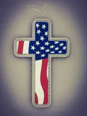Cross Christian Patch PVC Morale Church American Flag waving Star and Stripes
