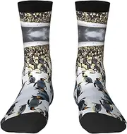 [pvinnk] Penguins In The Snow Print Adult Long Thick Socks Unisex Crew Socks For Men Womenfor Workouts Sports Socks, 3 Black, One Size