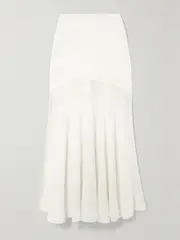 [Chloé] Chloé - Paneled Wool-blend And Pointelle-knit Linen-blend Maxi Skirt - White - small small White
